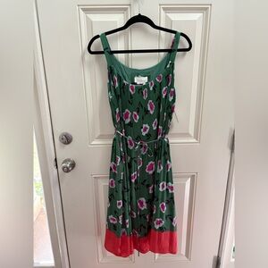 Anthropologie Mireille Pleated Floral Dress in Green and White NWT